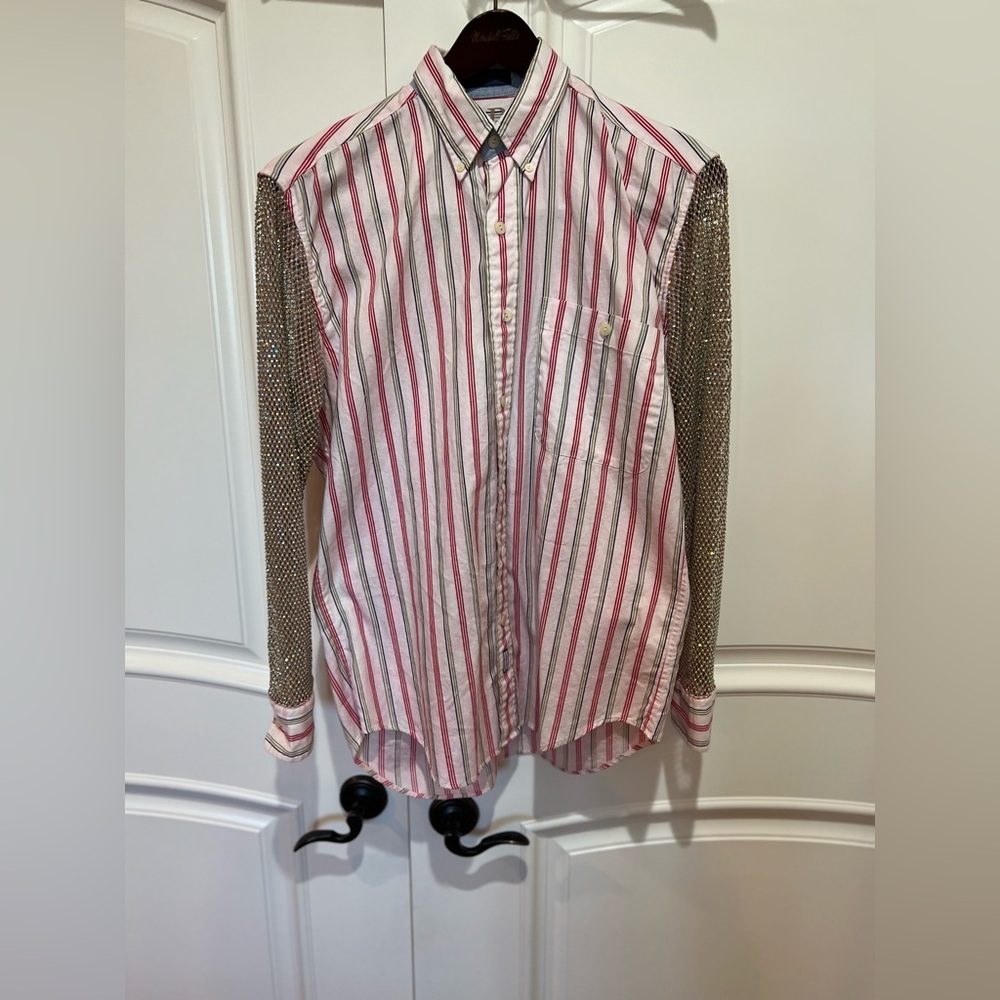 OPDNY Vintage Ralph Lauren Multi Color Striped Oxford Reworked w White Crystals